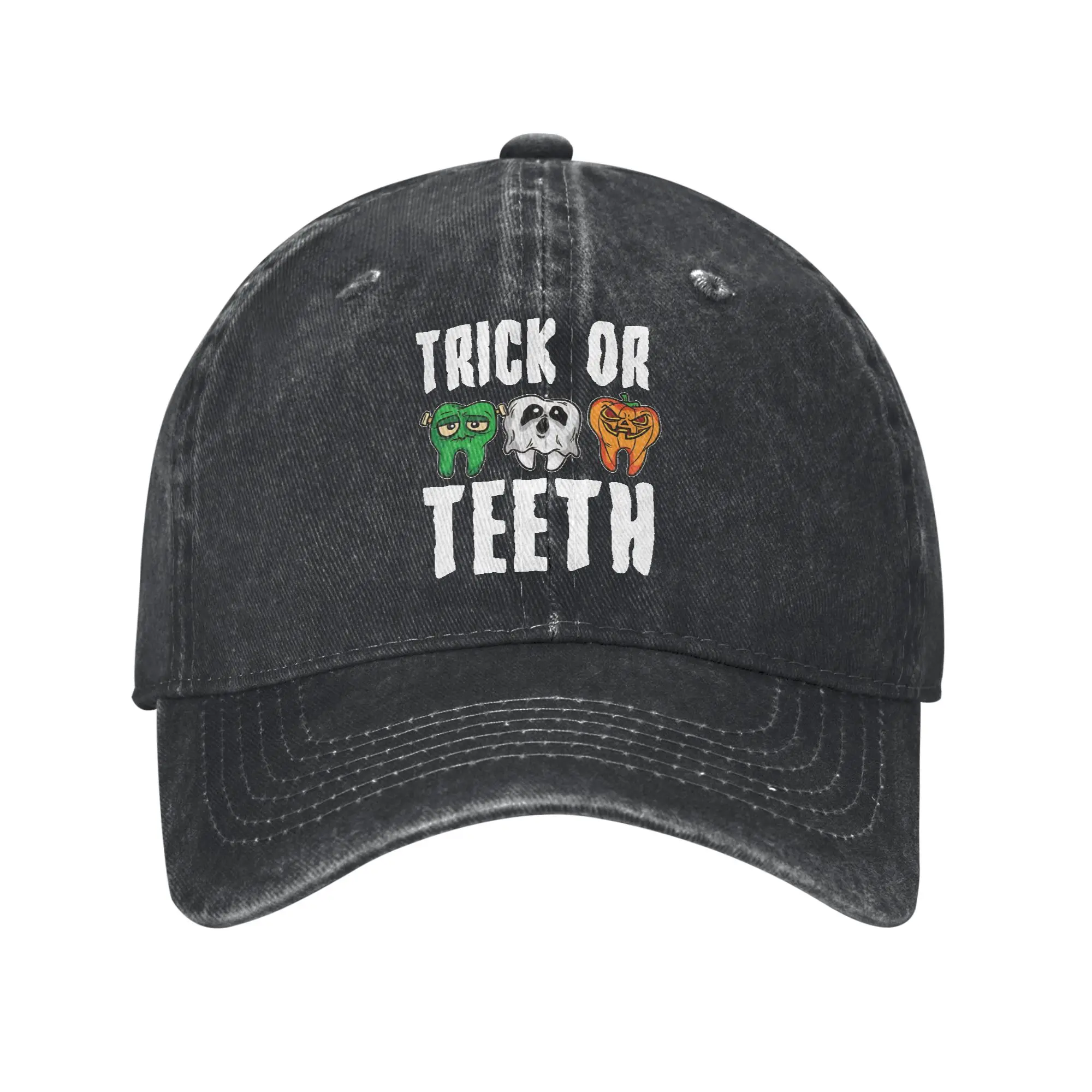 Trick or Teeth Dentist  Baseball Caps Cartoon Teeth Helloween Distressed Washed Caps Hat Casual  Workouts Gift Snapback Hat