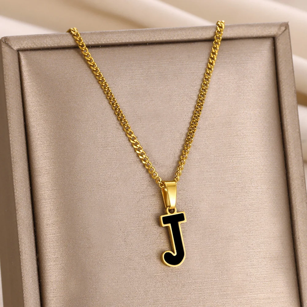 الذهب اللون الفولاذ المقاوم للصدأ 26 حرف قلادة كلاسيكية سوداء الأولي قلادة قلادة عيد الحب هدية مجوهرات شحن مجاني