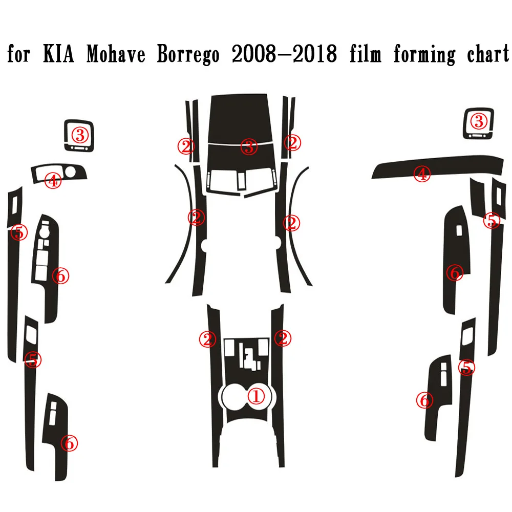 Serat karbon untuk Kia Mohave Borrego 2008- 2018Car Film Interior stiker tengah konsol gigi dasbor udara pegangan pintu Panel angkat