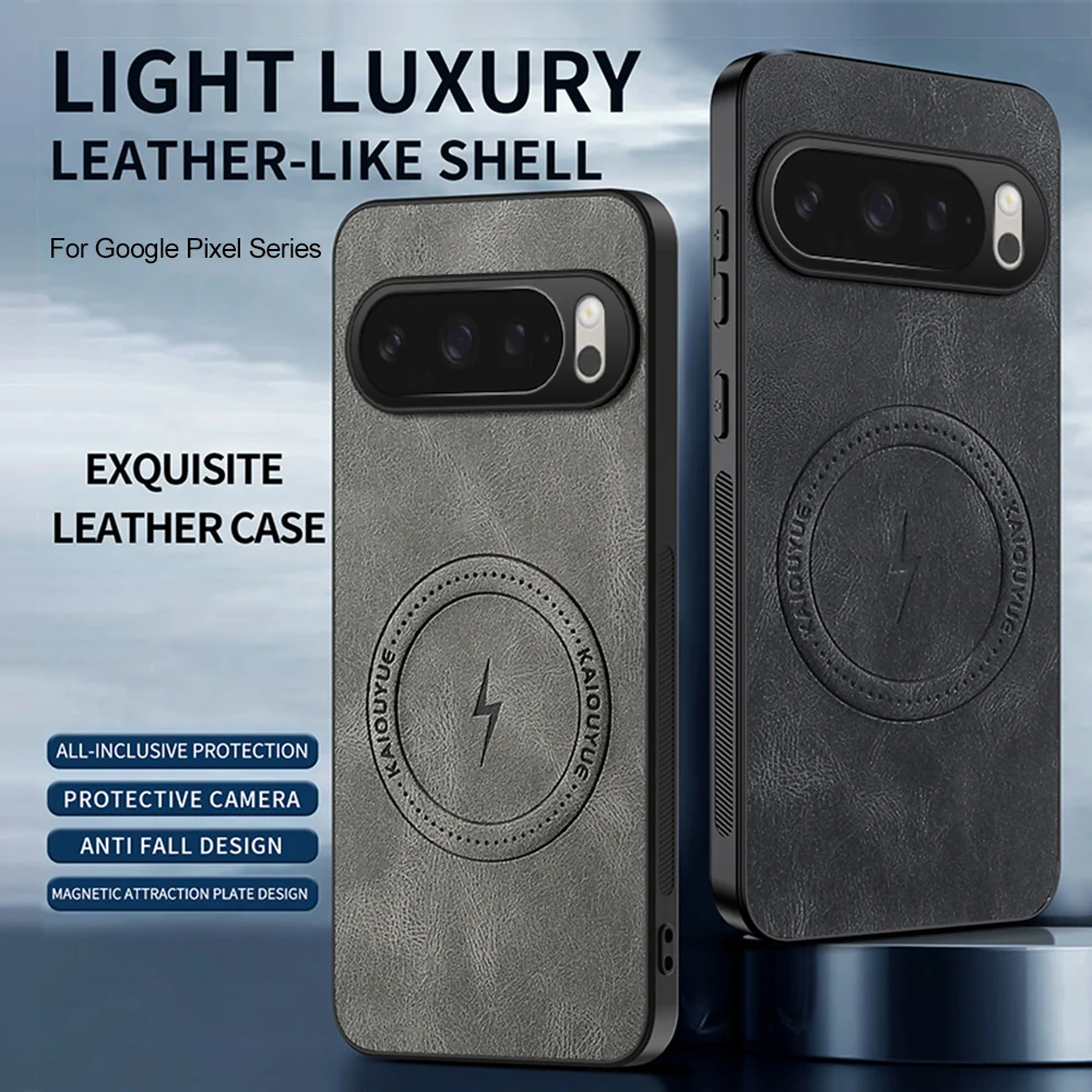 Luxuriöse klassische Leder-Magnet-Handyhülle für Google Pixel 10 Pro XL 9 Pro XL 9A 8A 8 7 7A 6 6A – kabellose Ladehülle Funda