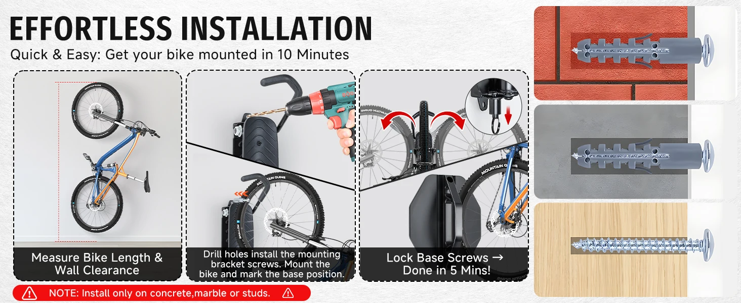 2er-Pack 150 ° Drehbarer Multifunktionaler Fahrradhalter Wandmontierte Aufbewahrungshalterung Vertikale Tragfähigkeit 66 lbs pro Halterung – Detail 7