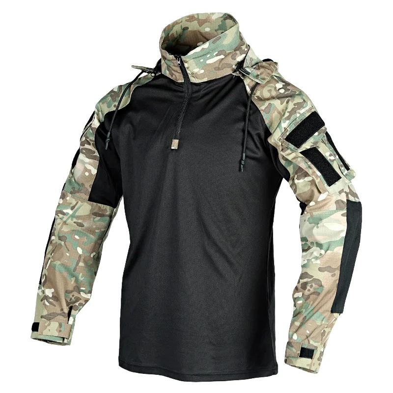 Tactical Shirts Men Long Sleeve Casual Man Hoodies Spring Autumn Quick-Dry Multi-Pocket Detachable Hooded Shirts Plus Size M-3Xl