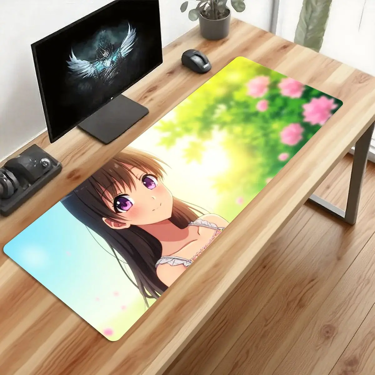 لوحة ماوس ألعاب Anime Girl، قاعدة غير قابلة للانزلاق، طباعة عالية الدقة، مثالية لإعداد المكتب المنزلي أو الألعاب، 31.5 بوصة × 11.8 بوصة #4