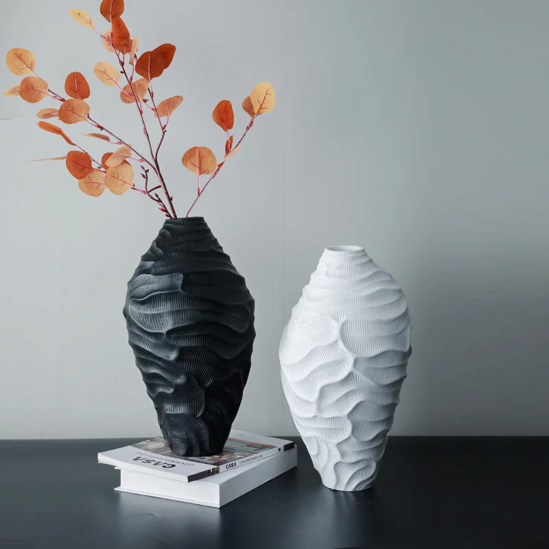 

Designer model room resin black and white vase decoration marble vase flower arrangement home soft decoration crafts