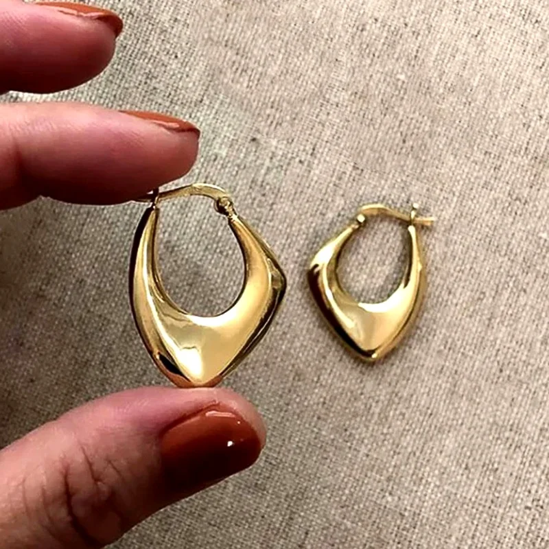 Minimalist Geometric Metal Hoop Earrings Huitan, Dual Gold Silver Color Lightweight All-Match Jewelry for Teen Girls Women Daily Street Outfit