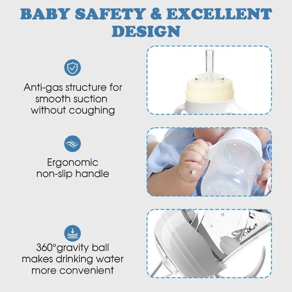 Easy Clean Silicone Sippy Cup Straw BPA Free Leak Proof Weighted Straw Soft Bottle Spout Bottle Transition