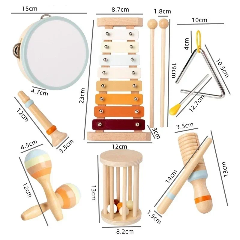 Instrumentos musicais do bebê brinquedos de madeira montessori instrumentos de percussão drut conjunto com xilofone pré-escolar educacional crianças presentes