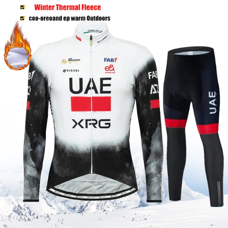 الإمارات العربية المتحدة فريق الشتاء الحراري الصوف طويلة الأكمام الدراجات جيرسي مجموعة Ropa Ciclismo دراجة الملابس الجبلية الدراجة الرجال مريلة السراويل دعوى 2025