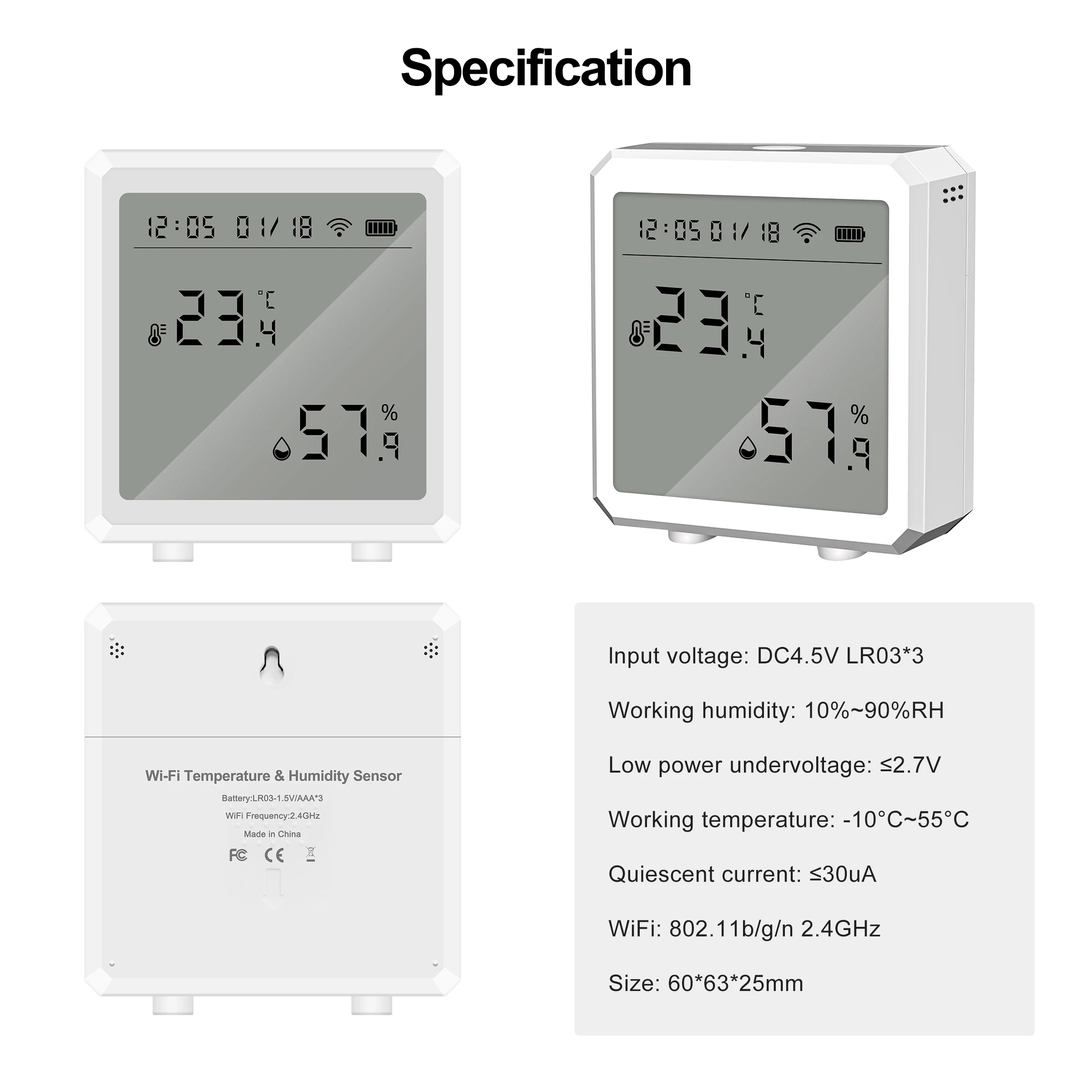 GIRIER-Sensor inteligente de temperatura y humedad, higrómetro inalámbrico con pantalla LCD, WiFi, Tuya, funciona con Alexa, Hey y Google