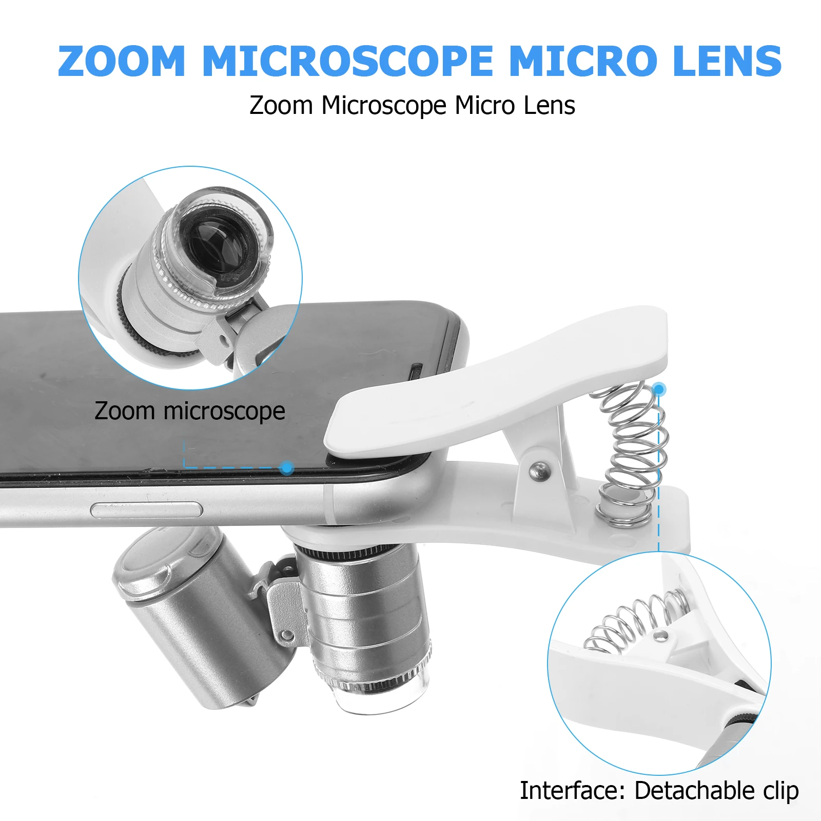 

60X Led Clip Magnifier Microscope Micro Lens For Universal Phones Uv Light Blue White Illumination Portable Currency