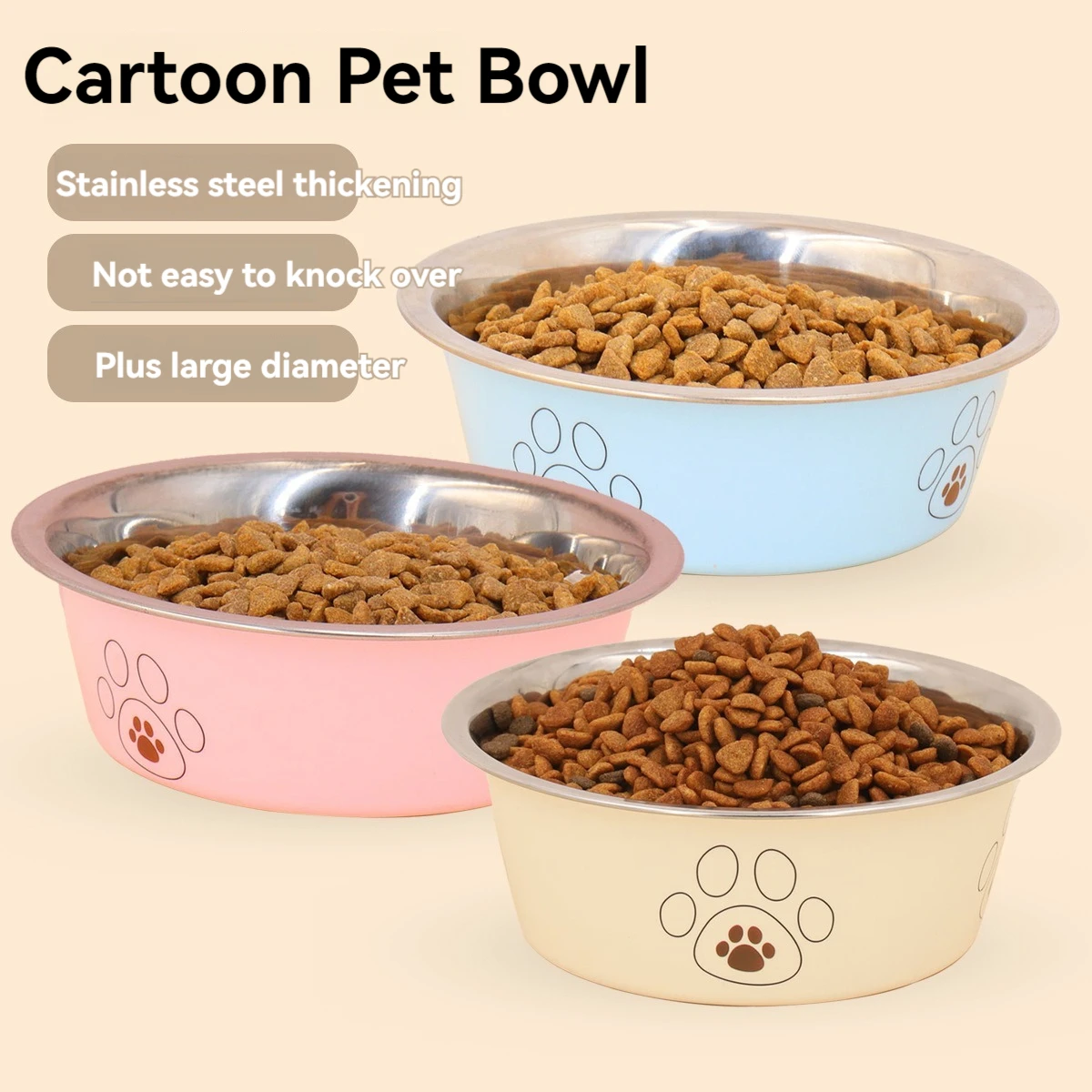 Pet stainless steel footprint dog bowl anti-tip non-slip cat bowl cartoon pet bowl cat supplies cute cat bowl