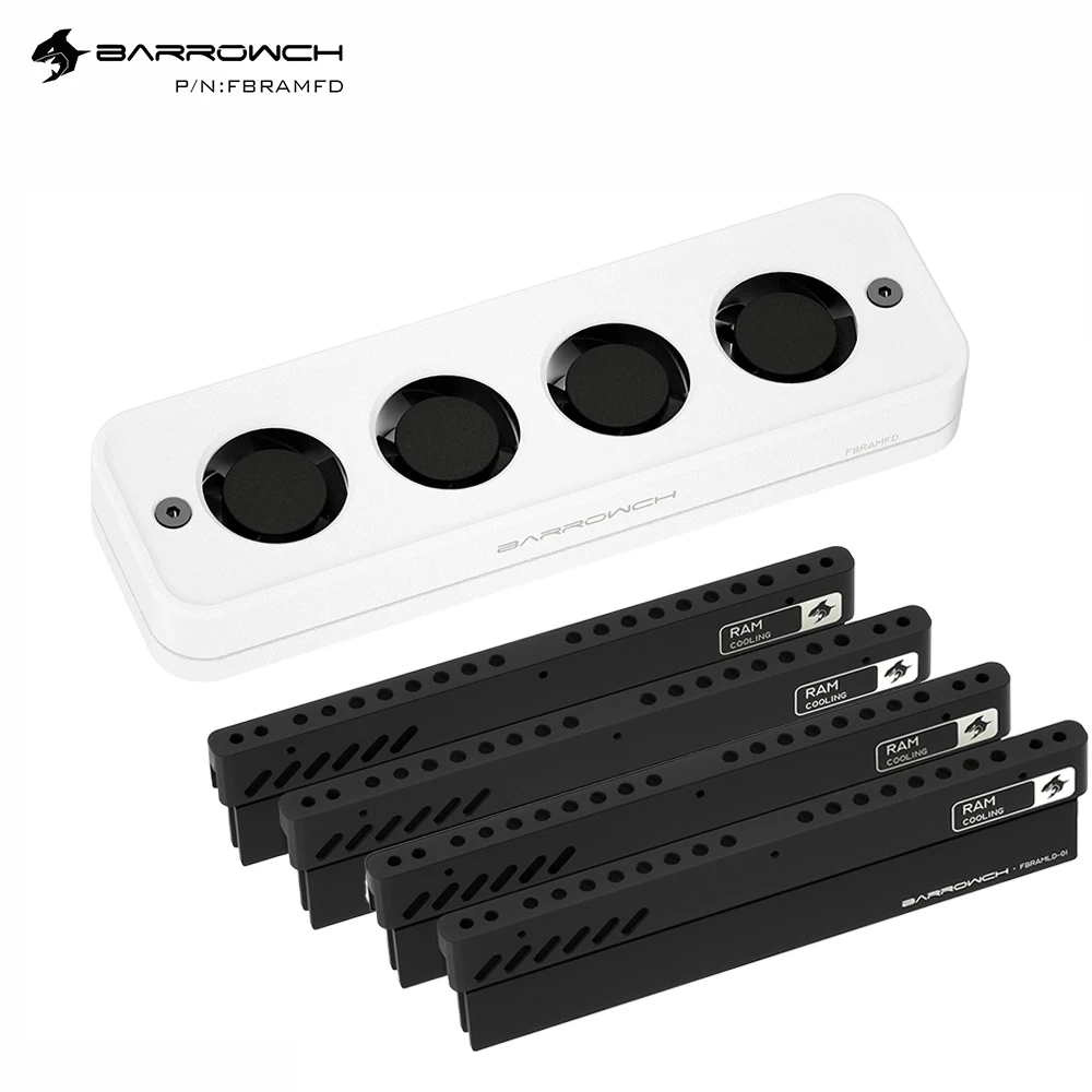 Barrow Air Cooled RAM Block Use for Computer Heat Dissipation Support 2pcs or 4pcs DDR5,DDR4 Memory,Black/White FBRAMFD