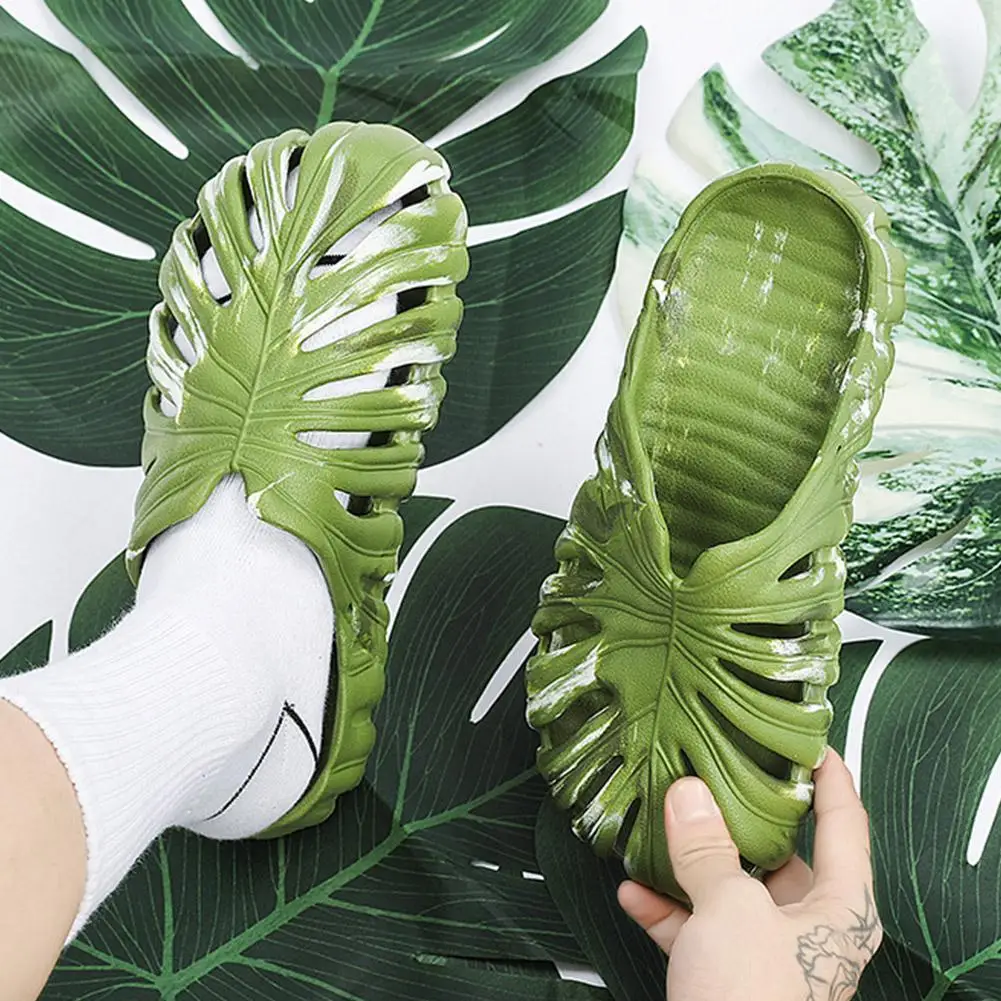 Monstera Slippers For Men Palm Tree Leaf Slippers Non Slip Beach Bathroom Slippers Tropical Leaf Flip-Flop Summer Pillow Slipper