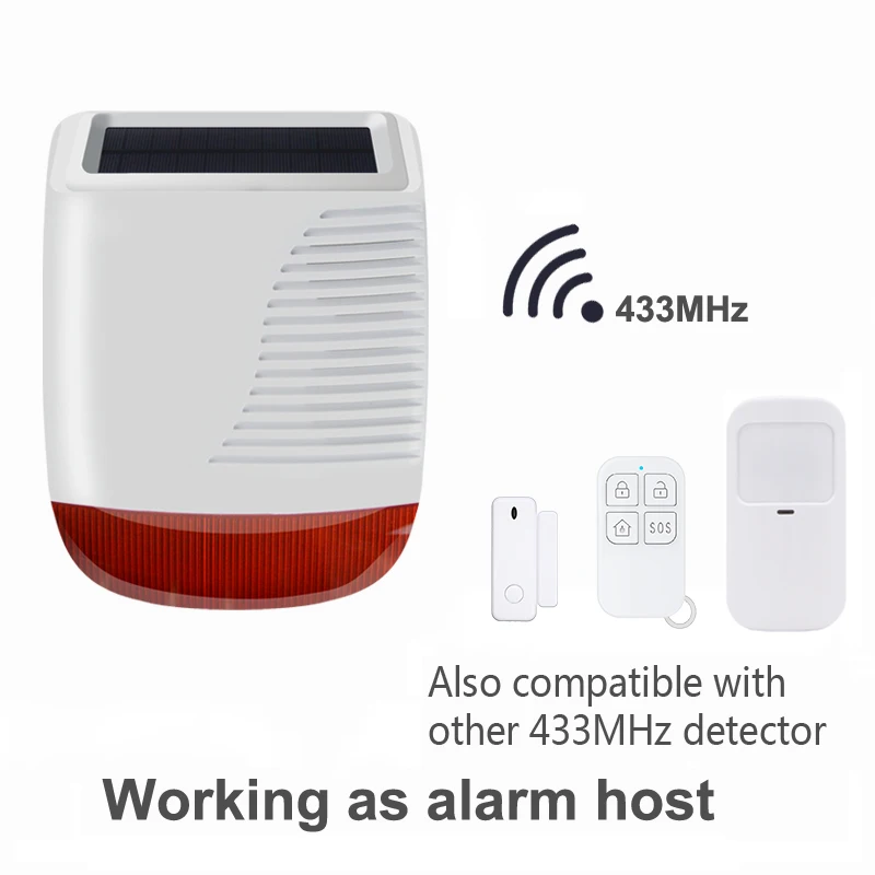 Acj 433mhz drahtlose Outdoor-Solars irene wasserdichtes Licht Blitz Blitz Alarm Horn für Home Security Einbruch Alarmsystem