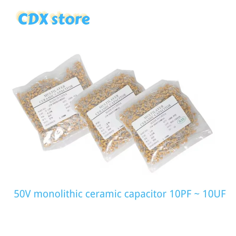 50 ชิ้น 50 โวลต์ตัวเก็บประจุเซรามิกแบบโมโนลิธิก 10PF ~ 10UF 22PF 47NF 220NF 1NF 4.7UF 1UF 100NF 330NF 0.1UF 102 104 105 106 103 473 334