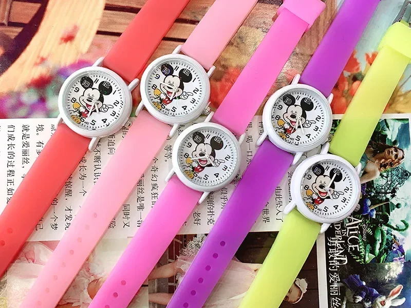 Disney mickey mouse dos desenhos animados crianças relógios à prova dwaterproof água silicone macio assistir banda luminosa relógio de quartzo para meninos meninas presentes