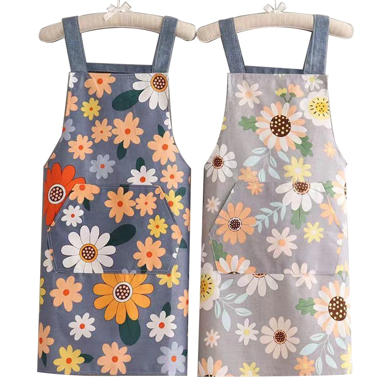 Cute Flower Kitchen Household Oil-Proof Cooking Apron For Women Children Men Kitchen Waterproof Adult Coffee Baking Accessories