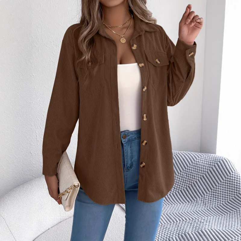 

Повседневная женская полосатая рубашка средней длины, однотонная куртка-кардиган на пуговицах с длинными рукавами, топ