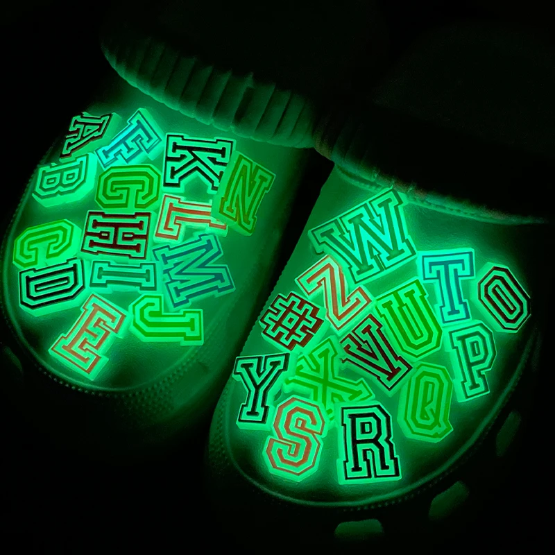 New Glow Letter Shoes Charms for Clog Sandals Shoe Decoration 0-6 Number Alphabet ABC-Z Letter DIY Shoes Pins for Men Wome