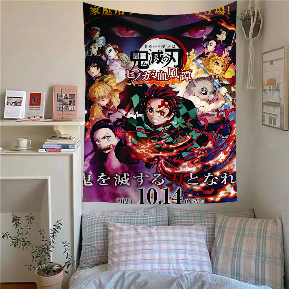 

Anime Demon Slayer Colorful Tapestry Wall Hanging Hippie Flower Wall Carpets Dorm Decor Wall Art Decor