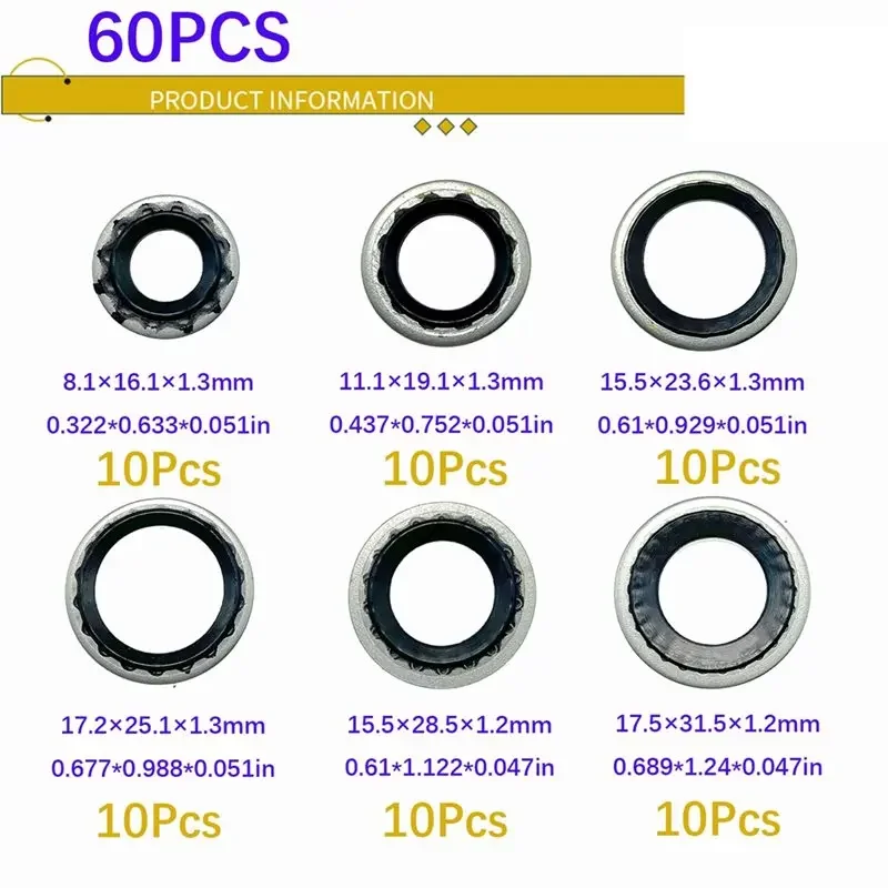 New-60Pcs Sealing Gaskets For Automotiveair Conditioning Systems,Expansionvalve Gaskets,Pipe Head Gaskets,Compressor Gaskets