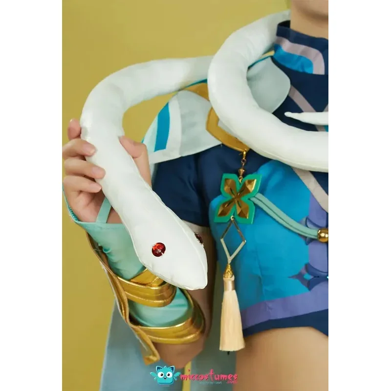 Miccostumes Unisex Baizhu Cosplay Costume Top Pants Set with Cloak and Accessoriesv;2,r'6;t.