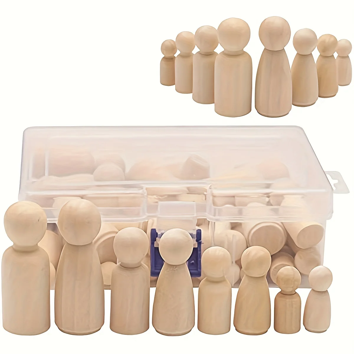 50 Pack Unfinished Wooden Peg Dolls, Peg People, Doll Bodies, Wooden Figures, Decorative Peg Doll People for Kids DIY Art Craft,