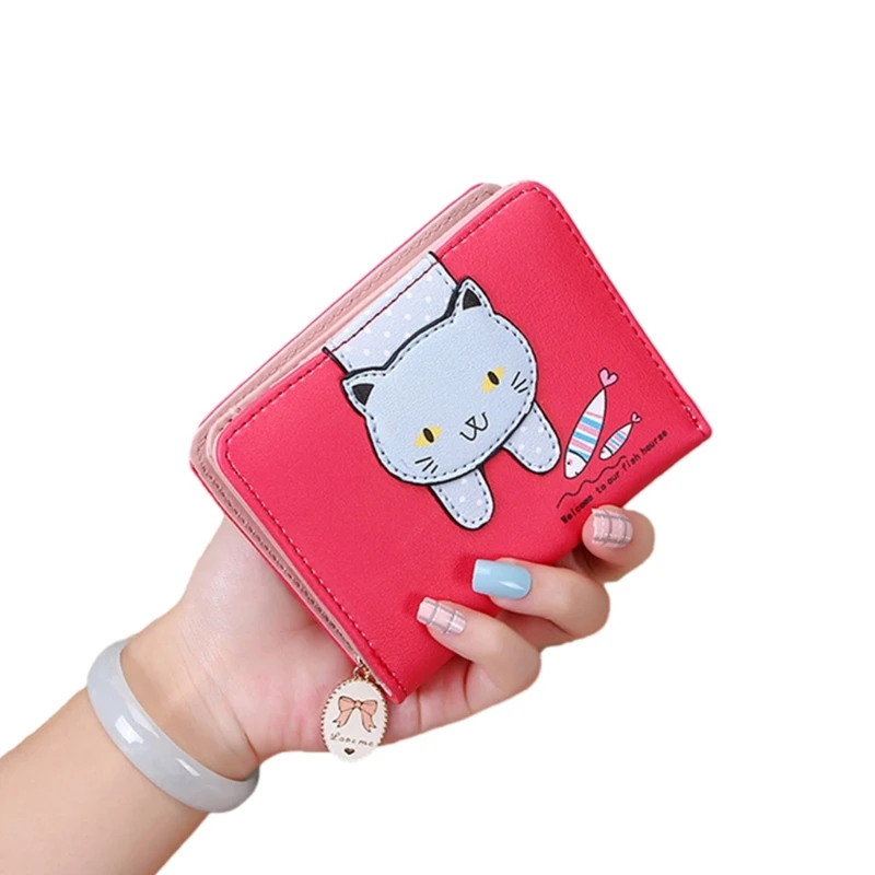 Coin Purse Leather Cartoon Cat Wallet Short Type Cash Holder Credit Card Card Holder Wallet Card Cash Holder