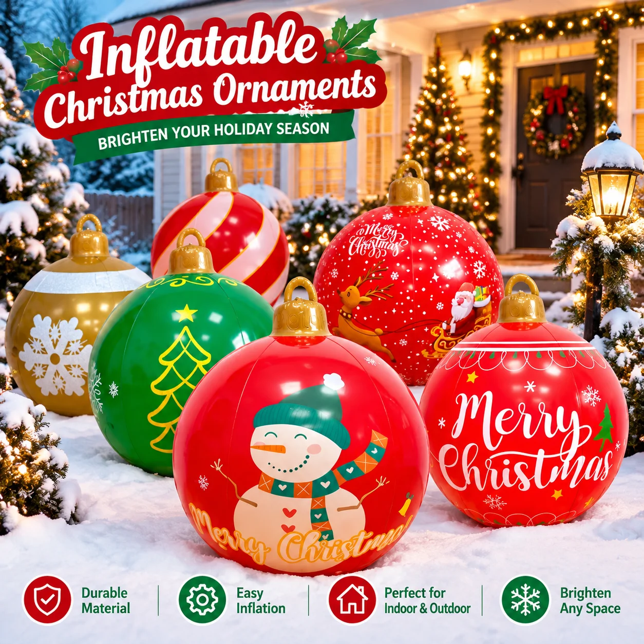 Inflatable Christmas Ball Large PVC Christmas Ornaments Outdoor Yard Home Party Decor Giant Xmas Bauble Holiday Decoration
