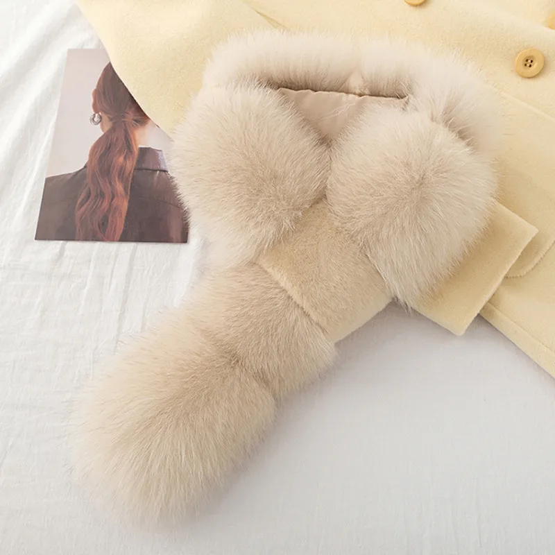 

Real Fox Fur Scarf For Women Winter Thickened Fur Scarf With Rex Rabbit Fur Natural Fur Neck Warmer Female Luxury Fox Fur Scarf