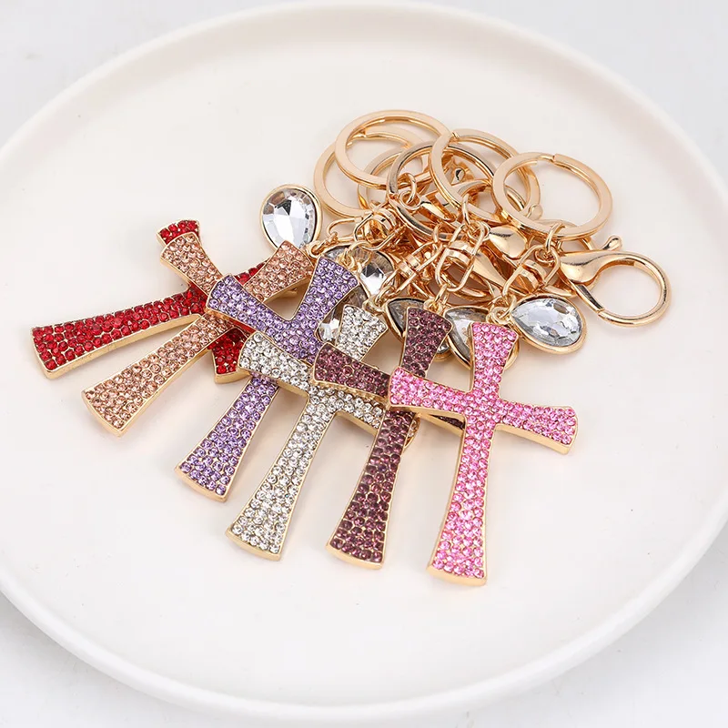 Delicate Jewelry Full Rhinestones Cross Keychain Handbags Keyring Key Chain Pendants Keyhoder chaveiro Christian Catholic Gifts