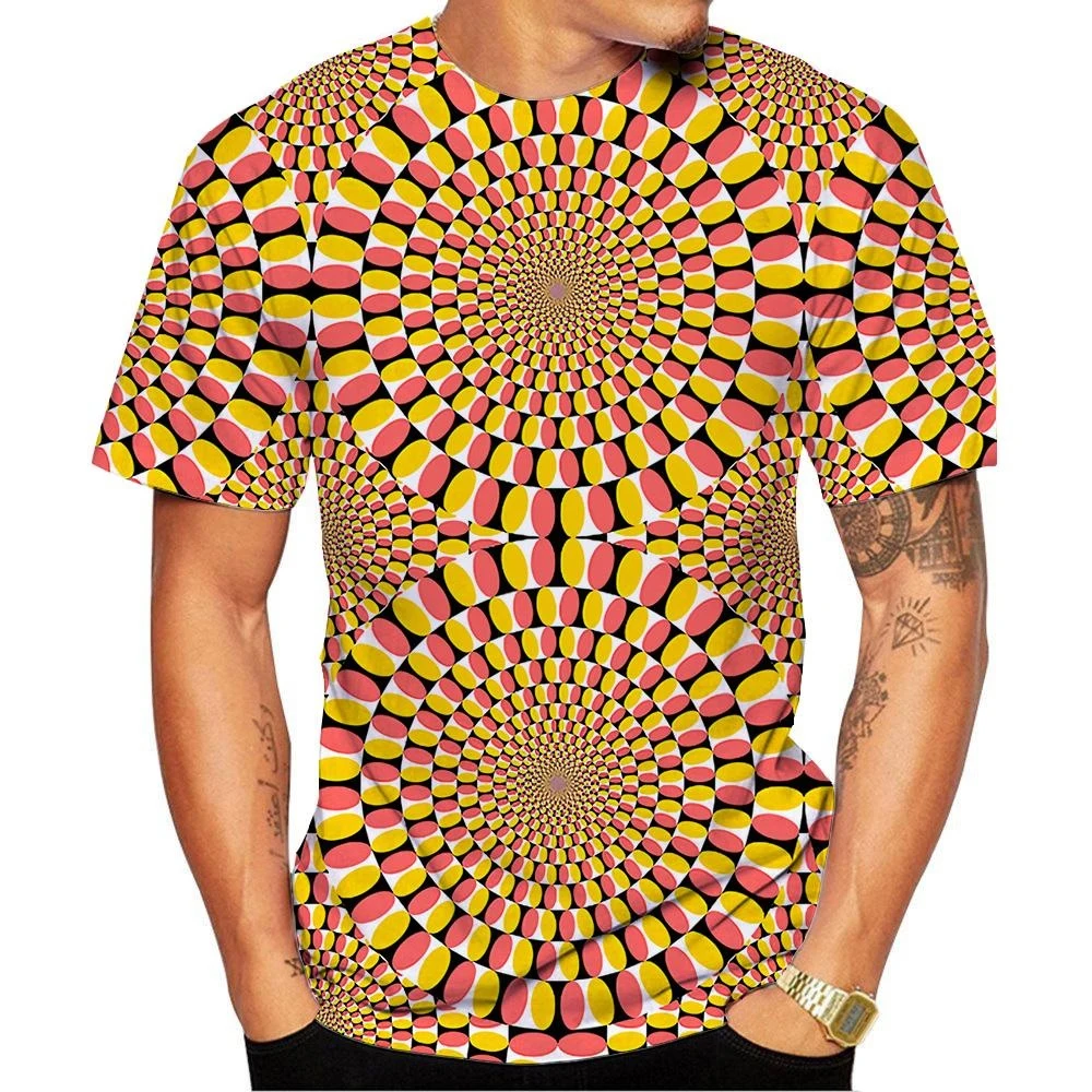 New Fashion Men\'s and Women\'s O Neck 3D HD Printing Optical Illusion Pattern T-shirt Street Style Unisex Fashion Top 100-6XL