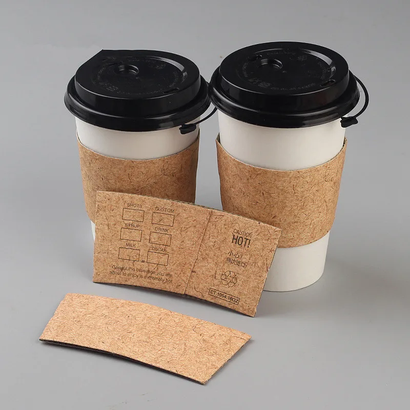 50pcs High quality white disposable coffee cups cold hot drink tea takeaway packaging paper cup with lid and kraft paper sleeve