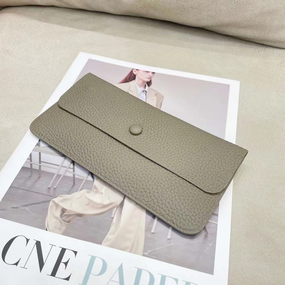 100% Genuine Leather Women Long Wallet Luxury Solid Money Slim Clutch Bag For Ladies Fashion Cowhide ID Credit Card Holder Purse