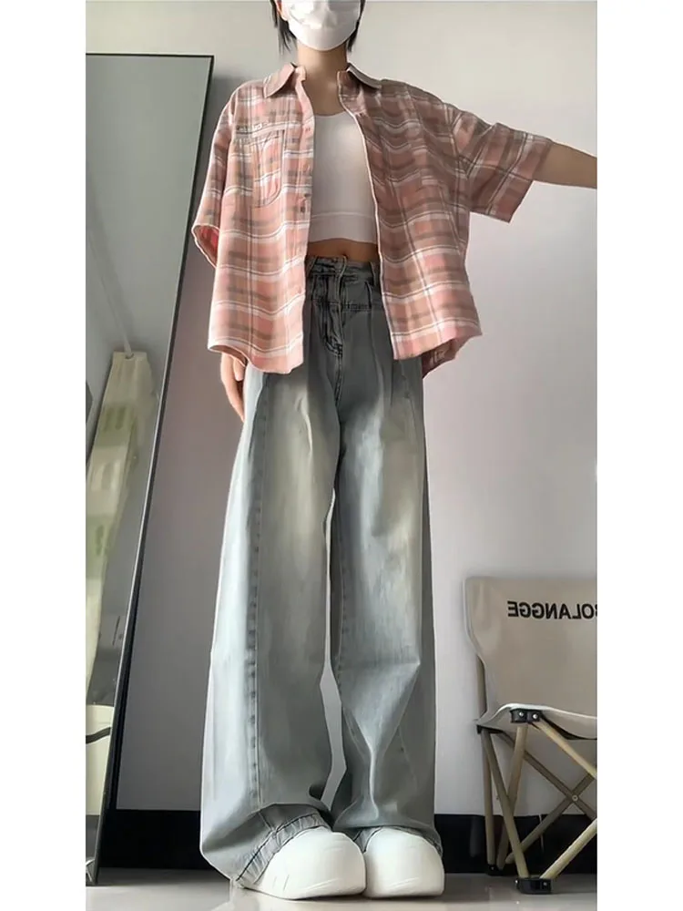 American Retro High Street Women's Jeans Summer Thin Straight Leg Wide Leg Pants High Waist Casual Cotton Blend Denim