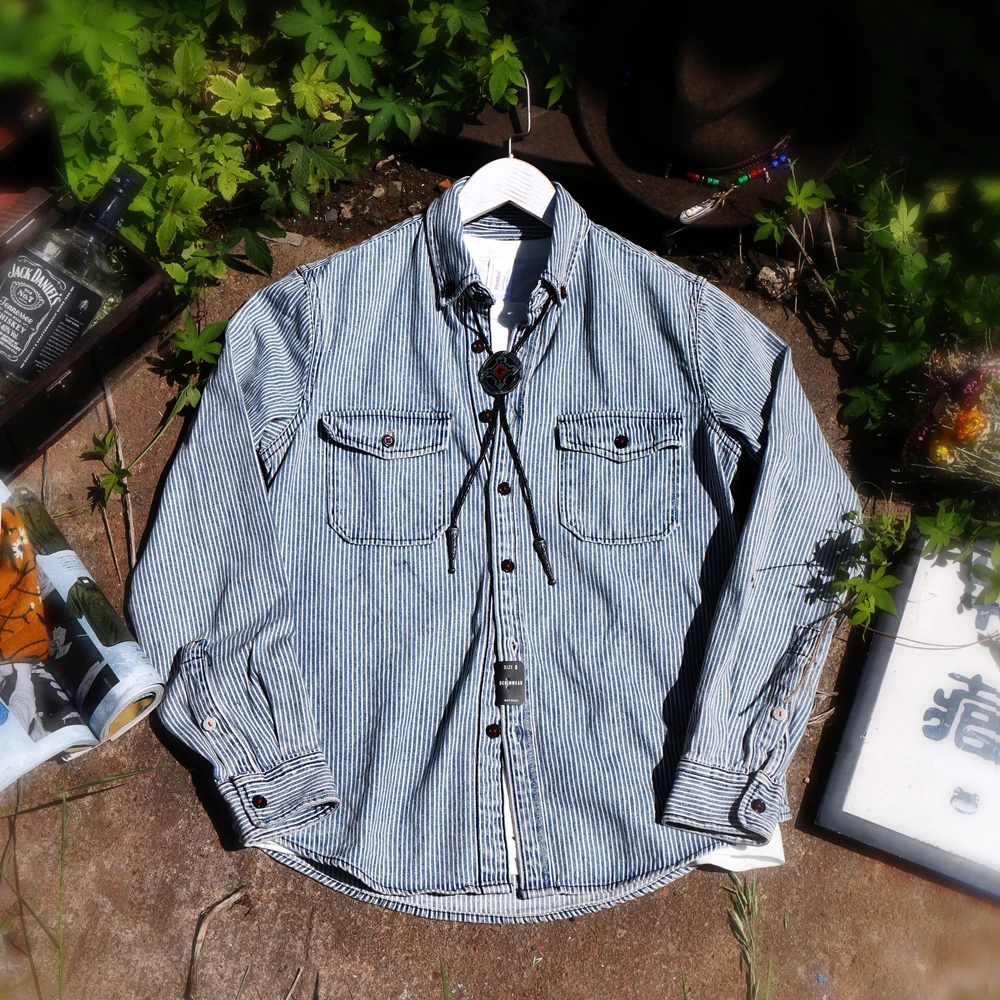 

Рубашка мужская хлопковая в полоску, с длинным рукавом, в стиле ретро