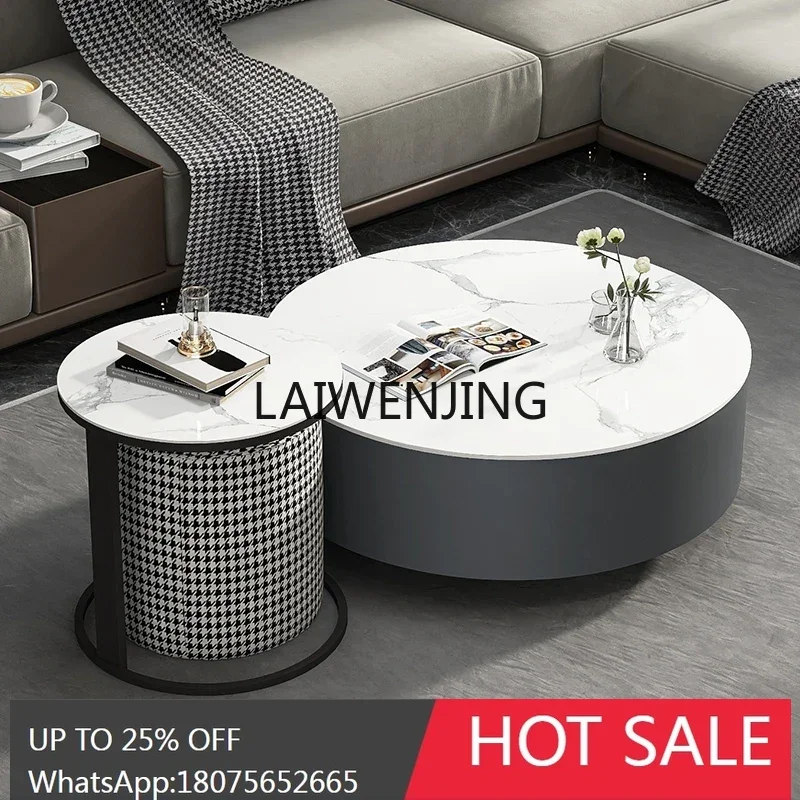 Italian rock slab size round coffee table household small apartment light luxury modern simplicity