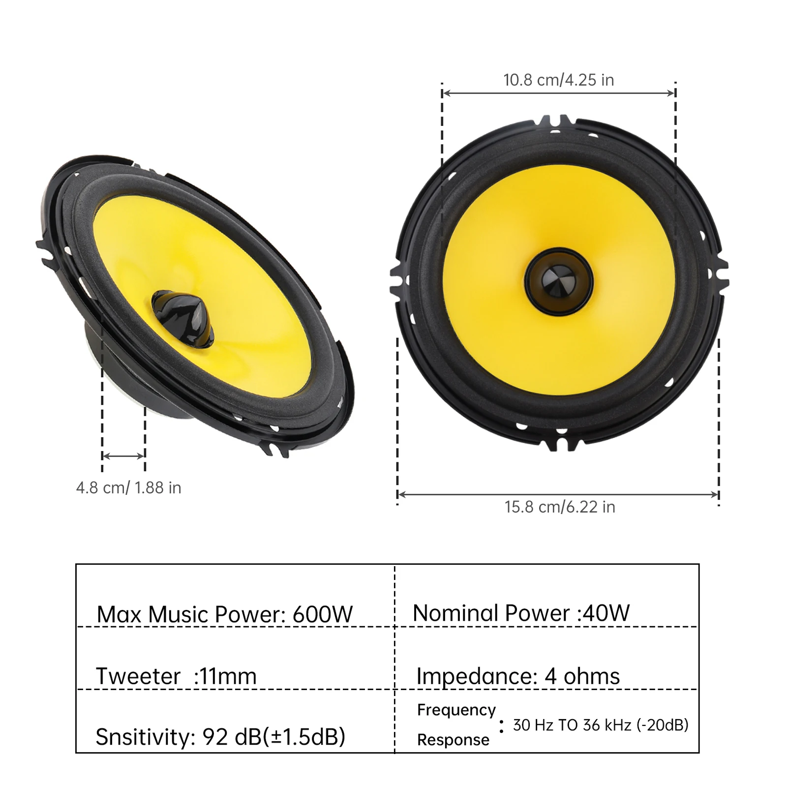 2pcs 4/5/6 Inch 300/400/600W Car Audio Speaker Universal Heavy Mid-bass Ultra-thin Modified Speaker Non-destructive Installation