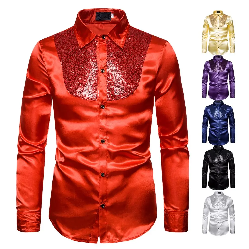 Camisa con lentejuelas brillantes para hombre, ropa informal, Sexy, a la moda, para Festival, banquete, escenario, actuación, boda, Anfitrión, graduación