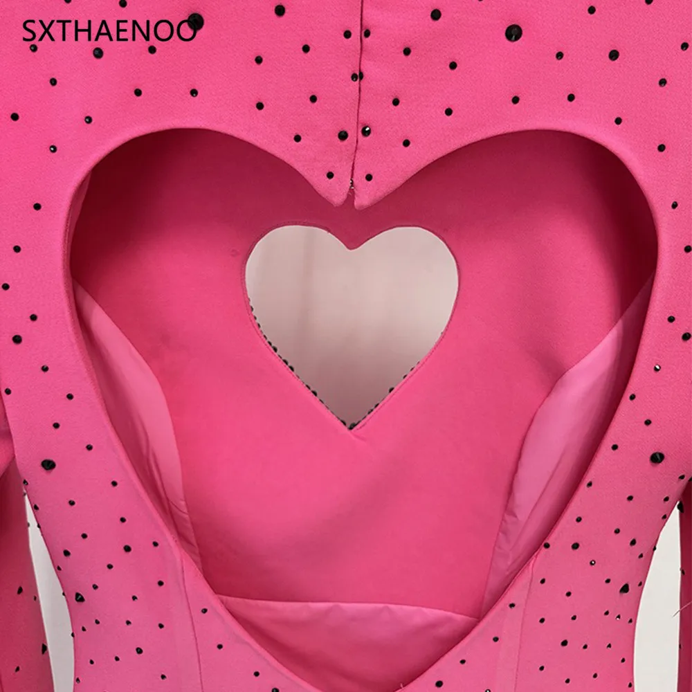 SXTHAENOO Heavy Industries Diamond Velvet vloerlengte jurk dames lange mouw elegante formele beroemdheid avondfeestjurken