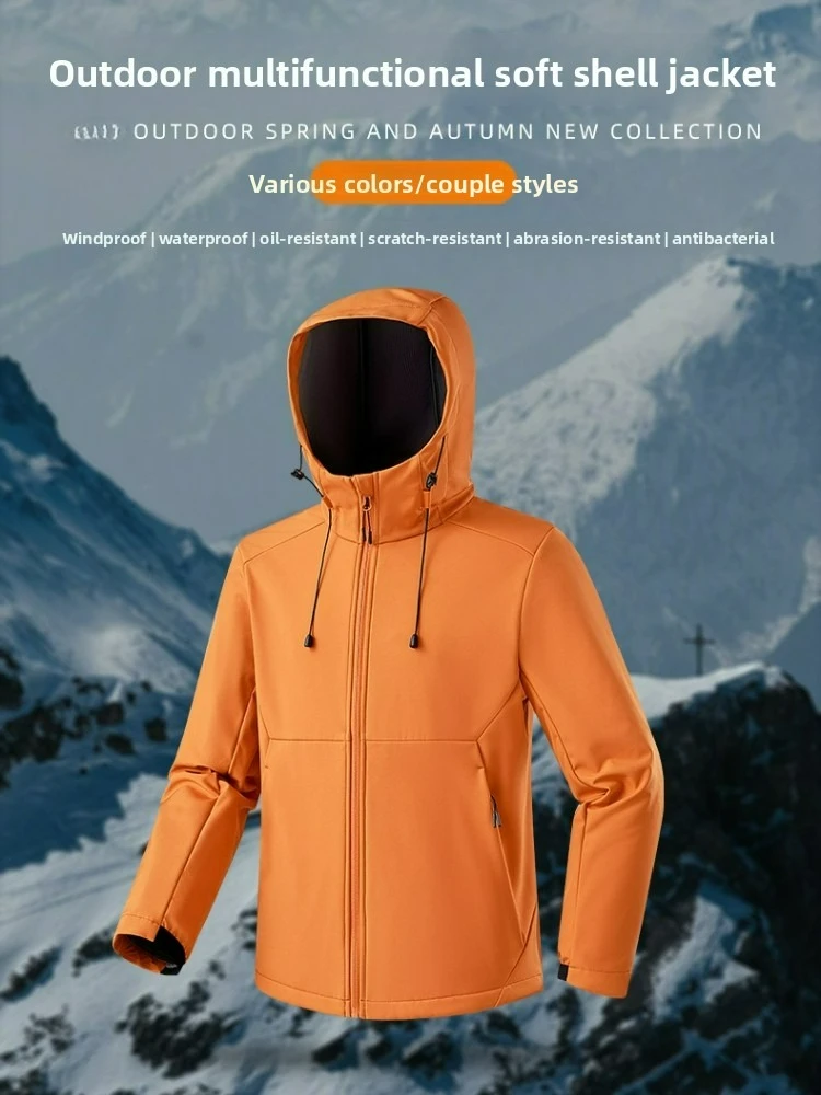2026 Autumn Winter Men Women Softshell Jackets Waterproof Windproof Hooded Outdoor Hiking Jacket Mountaineering Shell Coat