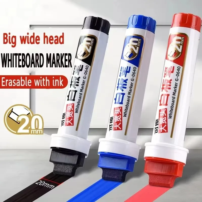 Wide Head 20mm Erasable Whiteboard Marker - Extra Large Capacity Ink-Adding Water-Based Board Pen for Office Stationery
