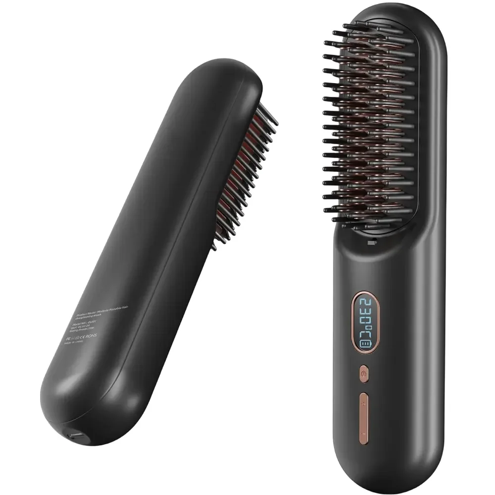 Heated Mini Ionic Hot Comb Straightener Comb Ceramic Hair Straightening Brush Rechargeable 9600mAh Battery