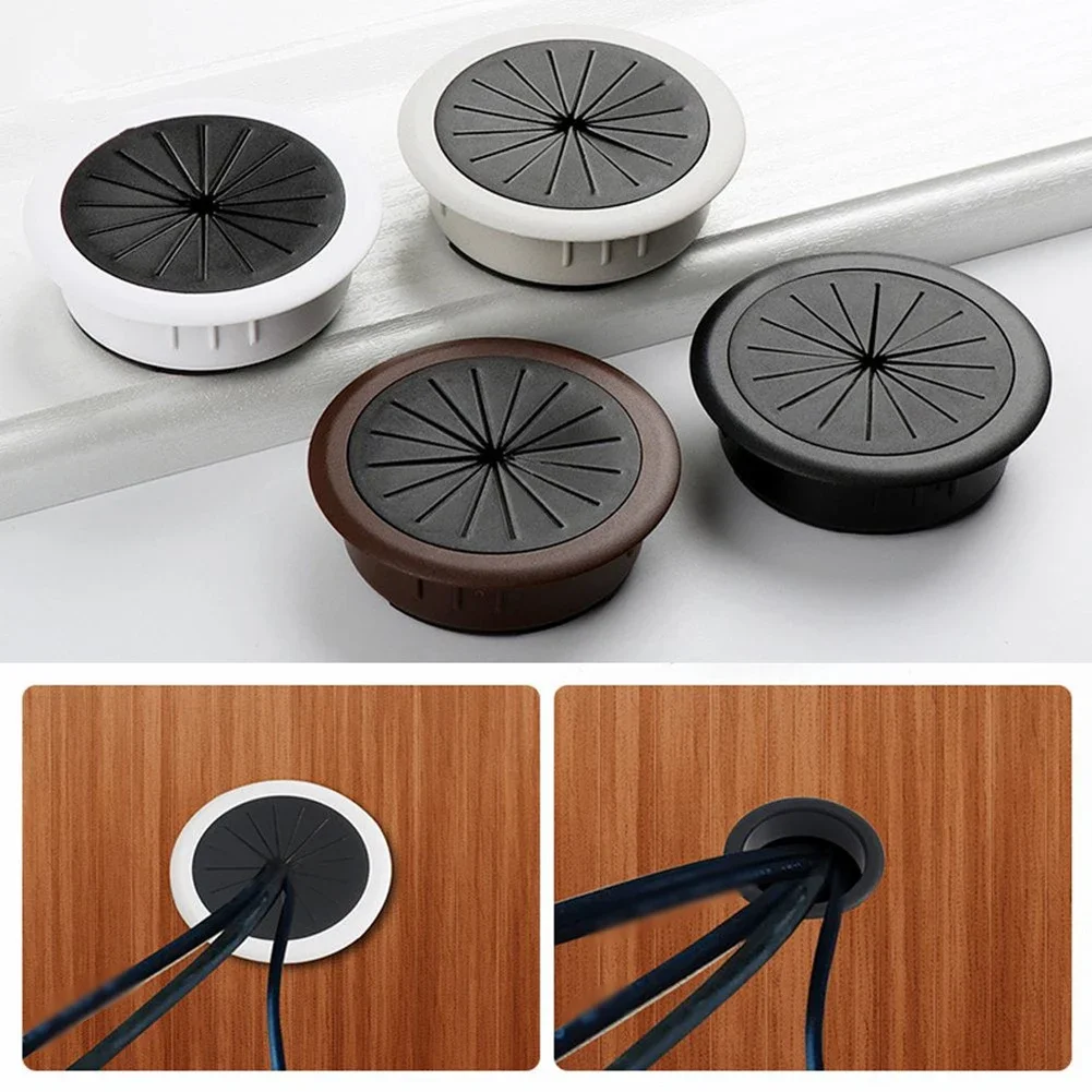 Keep Desk Clean And Organized 60MM ABS Desk Cord Grommet Wire Hole Cover Line Outlet Threading Box Cover White/Black