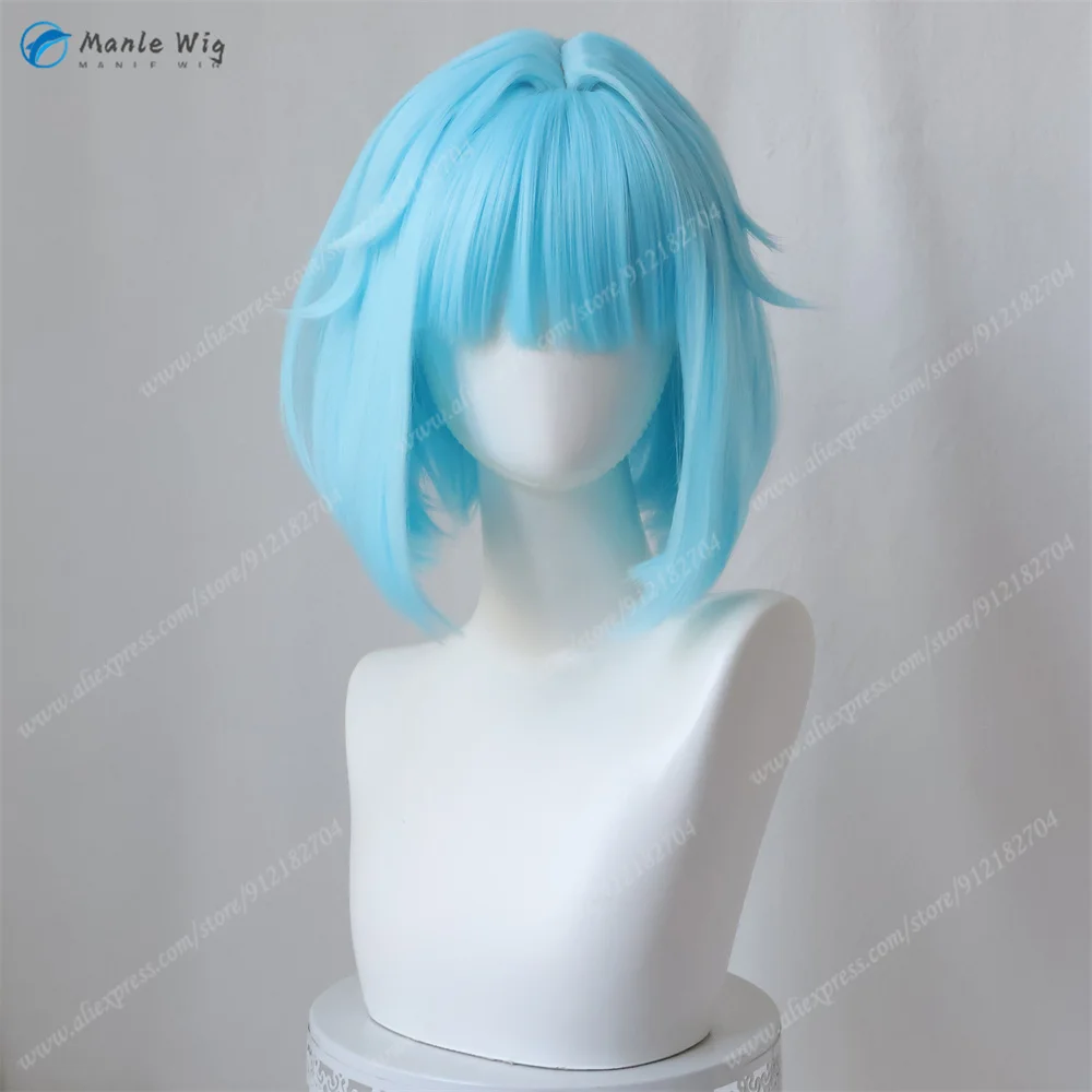 Shino Hajime Cosplay Wig Short Blue Wig Heat Resistant Synthetic Hair Halloween ES Anime Wigs + Free Wig Cap