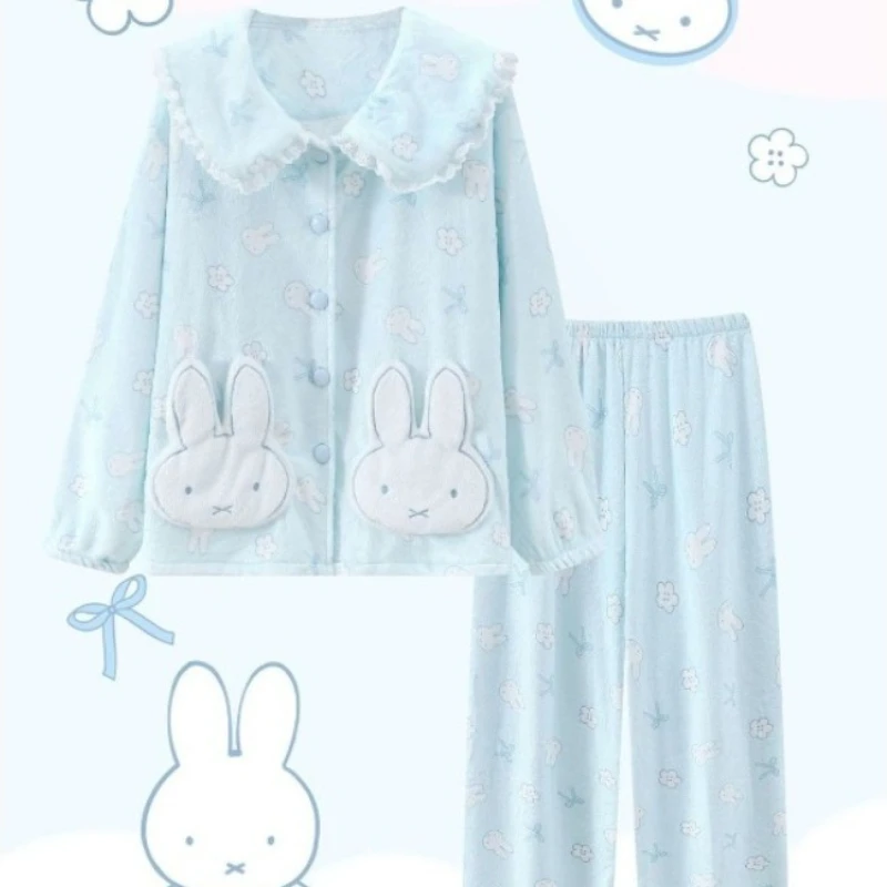 Miffy Creative Kawaii Second Dimension Velvet Thickened Pajamas Holiday Gift Cartoon Animation Peripheral Cute Warm Home Clothes