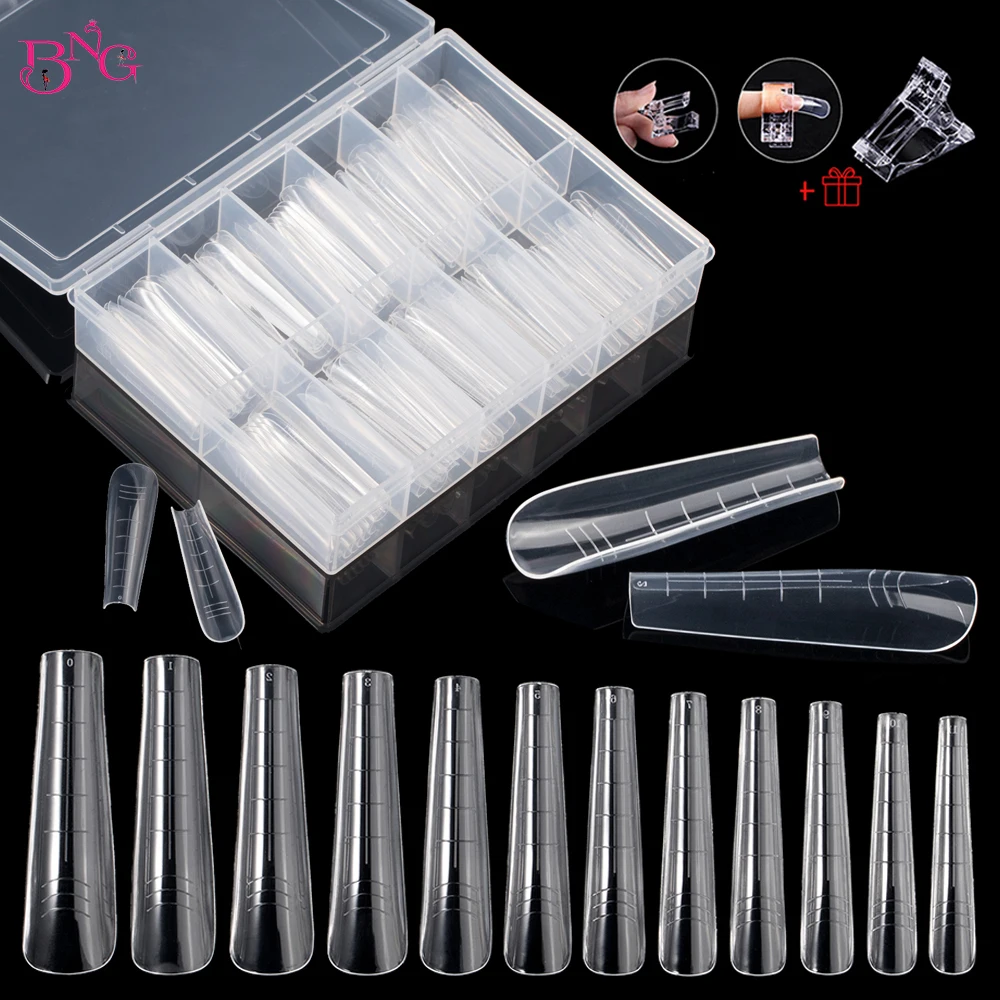 BNG 120pcs Coffin Dual Nail Forms Acrylic Upper Forms System For Builder UV Poly Nail Gel Square Nail Extension Forms Tips