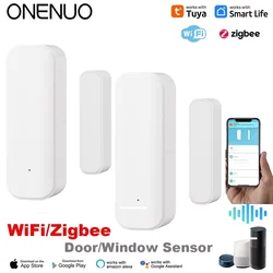 Sensore per porte e finestre Tuya WiFi o Zigbee con batteria Sistema di allarme di sicurezza domestica intelligente Controllo vocale tramite Alexa Google Home Smart