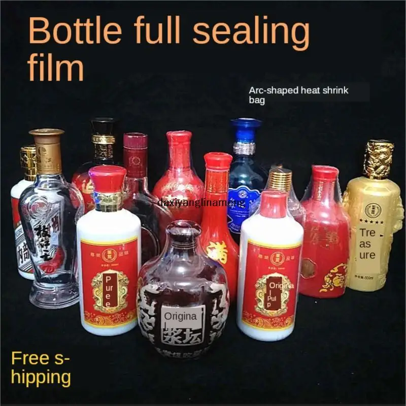 50pcs/lot Diameter 8.5cm 9.5cm 11cm X Hight 30cm Full Sealing Film For Liquor Bottle Arc Shaped Heat Shrinkable Bag Plastic