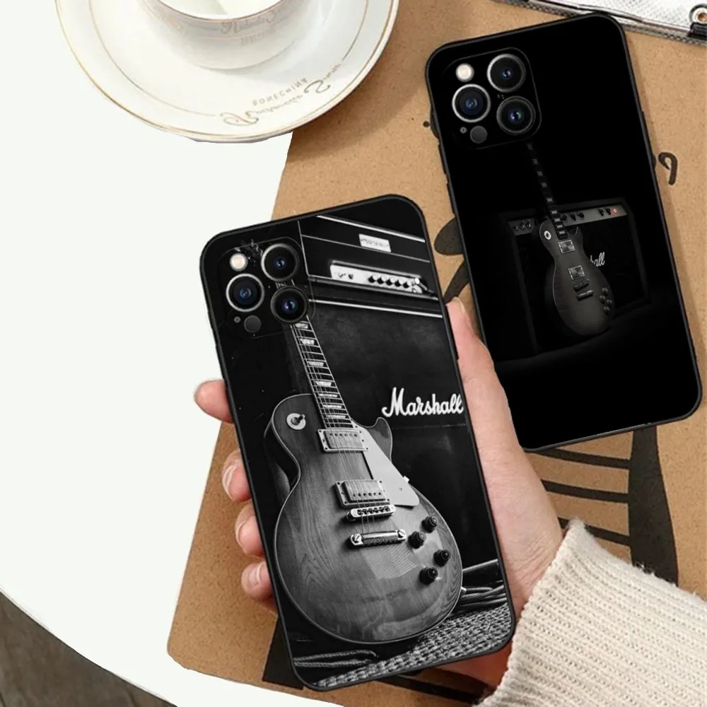 Electric Guitar Music Phone Case For Apple iPhone 15,14,13,12,11,XS,XR,X,8,7,Pro,Max,Plus,mini Silicone Black Cover